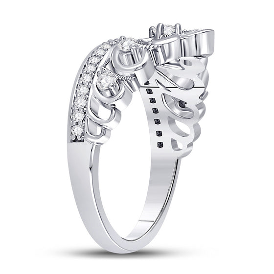 10k White Gold Womens Round Diamond Fleur-de-lis Crown Ring 1/3 Cttw