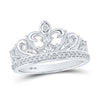 10k White Gold Womens Round Diamond Fleur-de-lis Crown Ring 1/3 Cttw