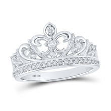  10k White Gold Womens Round Diamond Fleur-de-lis Crown Ring 1/3 Cttw