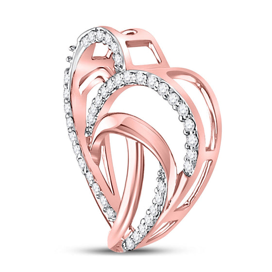 10k Rose Gold Womens Round Diamond Heart Pendant 1/10 Cttw