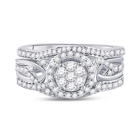 10k White Gold Round Diamond Bridal Wedding Ring Band Set 1/2 Cttw