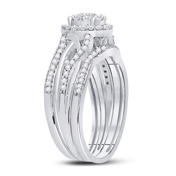 10k White Gold Round Diamond Bridal Wedding Ring Band Set 1/2 Cttw