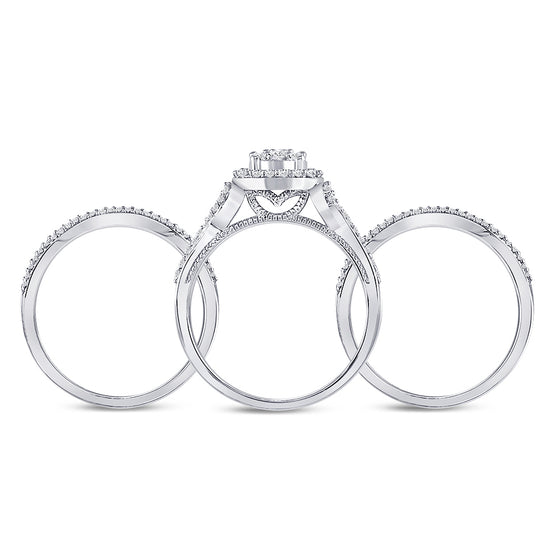 10k White Gold Round Diamond Bridal Wedding Ring Band Set 1/2 Cttw