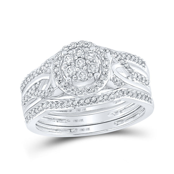 10k White Gold Round Diamond Bridal Wedding Ring Band Set 1/2 Cttw