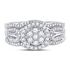 10k White Gold Round Diamond Cluster Bridal Wedding Ring Band Set 1/2 Cttw