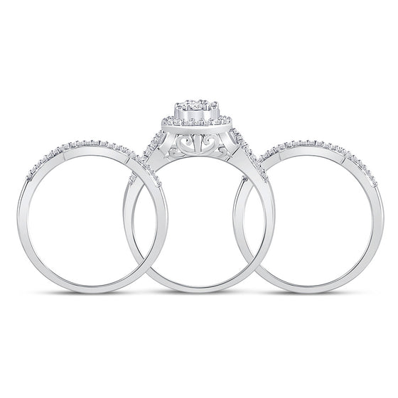 10k White Gold Round Diamond Cluster Bridal Wedding Ring Band Set 1/2 Cttw
