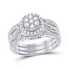 10k White Gold Round Diamond Cluster Bridal Wedding Ring Band Set 1/2 Cttw