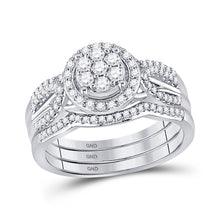  10k White Gold Round Diamond Cluster Bridal Wedding Ring Band Set 1/2 Cttw