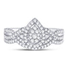 10k White Gold Round Diamond Teardrop Bridal Wedding Ring Band Set 1/2 Cttw
