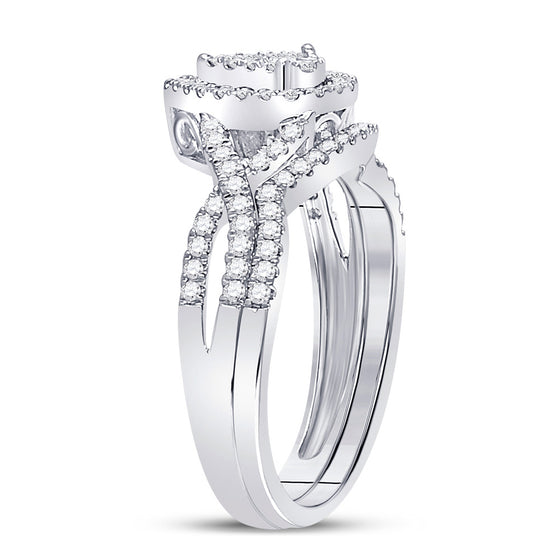 10k White Gold Round Diamond Teardrop Bridal Wedding Ring Band Set 1/2 Cttw