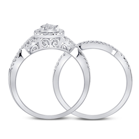 10k White Gold Round Diamond Teardrop Bridal Wedding Ring Band Set 1/2 Cttw