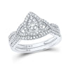 10k White Gold Round Diamond Teardrop Bridal Wedding Ring Band Set 1/2 Cttw