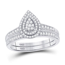  10k White Gold Round Diamond Pear-shape Bridal Wedding Ring Band Set 1/3 Cttw