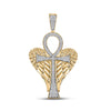 10k Yellow Gold Mens Round Diamond Ankh Wings Cross Charm Pendant 3/4 Cttw
