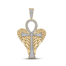  10k Yellow Gold Mens Round Diamond Ankh Wings Cross Charm Pendant 3/4 Cttw
