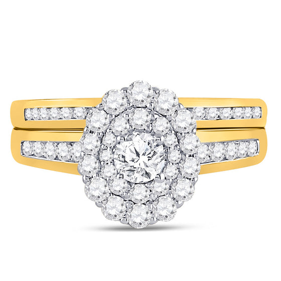 14k Yellow Gold Round Diamond Bridal Wedding Ring Band Set 1 Cttw