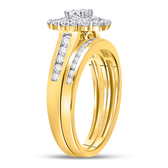 14k Yellow Gold Round Diamond Bridal Wedding Ring Band Set 1 Cttw