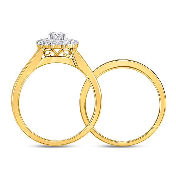 14k Yellow Gold Round Diamond Bridal Wedding Ring Band Set 1 Cttw