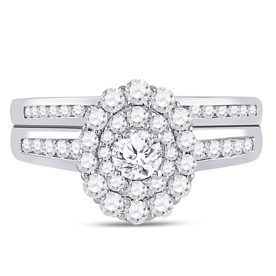 14k White Gold Round Diamond Bridal Wedding Ring Band Set 1 Cttw