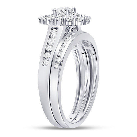 14k White Gold Round Diamond Bridal Wedding Ring Band Set 1 Cttw