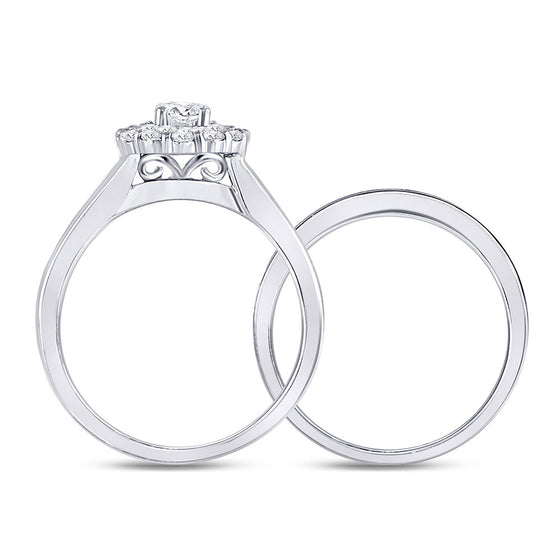 14k White Gold Round Diamond Bridal Wedding Ring Band Set 1 Cttw