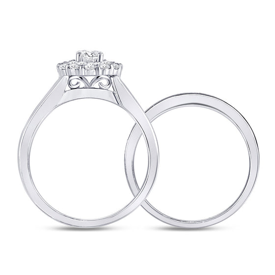 14k White Gold Round Diamond Bridal Wedding Ring Band Set 1 Cttw