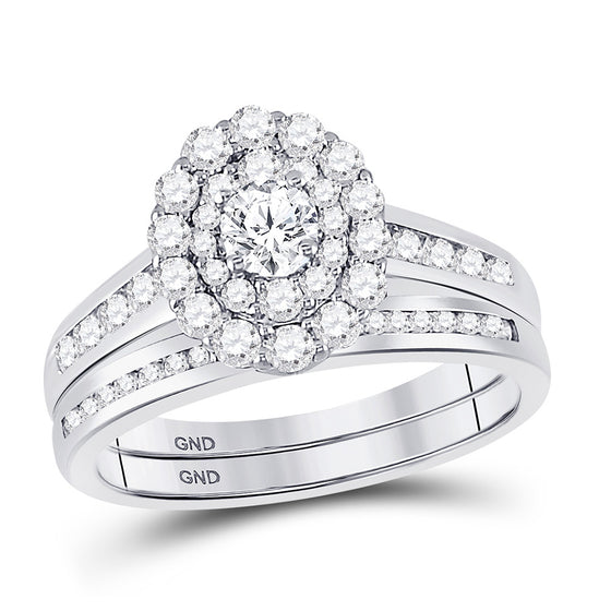 14k White Gold Round Diamond Bridal Wedding Ring Band Set 1 Cttw