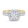 14k Yellow Gold Round Diamond Square Halo Bridal Wedding Ring Band Set 1 Cttw