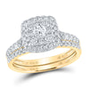 14k Yellow Gold Round Diamond Square Halo Bridal Wedding Ring Band Set 1 Cttw