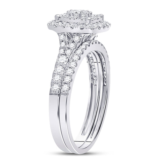 14k White Gold Round Diamond Bridal Wedding Ring Band Set 1 Cttw