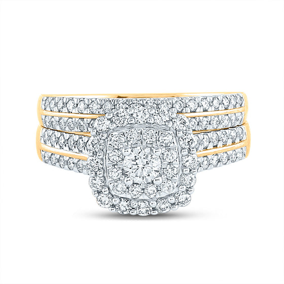14k Yellow Gold Round Diamond Bridal Wedding Ring Band Set 1 Cttw