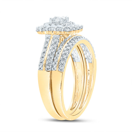 14k Yellow Gold Round Diamond Bridal Wedding Ring Band Set 1 Cttw