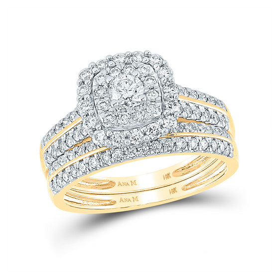 14k Yellow Gold Round Diamond Bridal Wedding Ring Band Set 1 Cttw