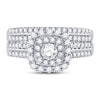 14k White Gold Round Diamond Halo Bridal Wedding Ring Band Set 1 Cttw