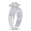 14k White Gold Round Diamond Halo Bridal Wedding Ring Band Set 1 Cttw