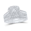 14k White Gold Round Diamond Halo Bridal Wedding Ring Band Set 1 Cttw
