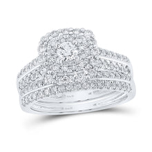  14k White Gold Round Diamond Halo Bridal Wedding Ring Band Set 1 Cttw