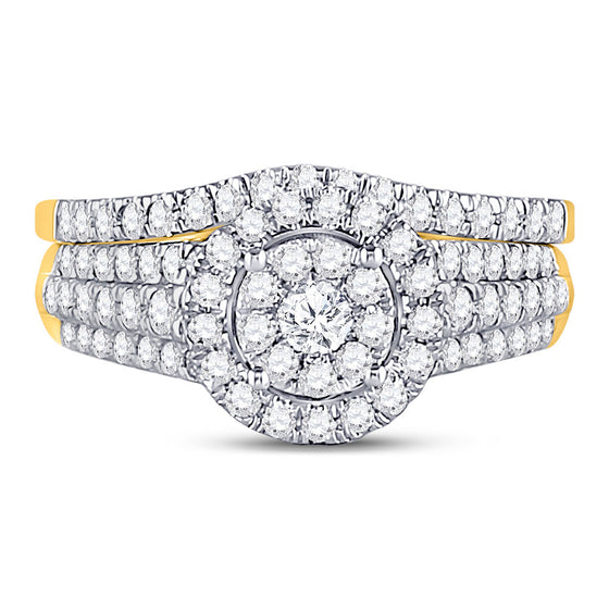 14k Yellow Gold Round Diamond Bridal Wedding Ring Band Set 1 Cttw