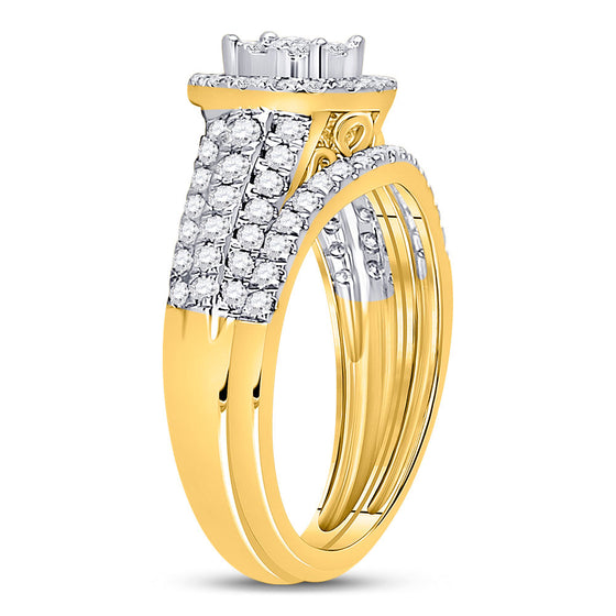 14k Yellow Gold Round Diamond Bridal Wedding Ring Band Set 1 Cttw