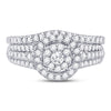 14k White Gold Round Diamond Cluster Halo Bridal Wedding Ring Band Set 1 Cttw