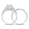 14k White Gold Round Diamond Cluster Halo Bridal Wedding Ring Band Set 1 Cttw