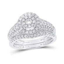  14k White Gold Round Diamond Cluster Halo Bridal Wedding Ring Band Set 1 Cttw