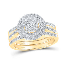  14k Yellow Gold Round Diamond Cluster Bridal Wedding Ring Band Set 3/4 Cttw