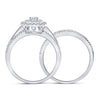 14k White Gold Round Diamond Square Halo Bridal Wedding Ring Band Set 1 Cttw