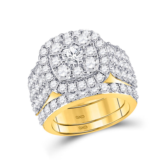 14k Yellow Gold Round Diamond Cluster Bridal Wedding Ring Band Set 3-3/4 Cttw