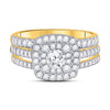 14k Yellow Gold Round Diamond Halo Bridal Wedding Ring Band Set 1-1/2 Cttw