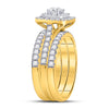 14k Yellow Gold Round Diamond Halo Bridal Wedding Ring Band Set 1-1/2 Cttw