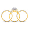 14k Yellow Gold Round Diamond Halo Bridal Wedding Ring Band Set 1-1/2 Cttw