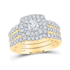 14k Yellow Gold Round Diamond Halo Bridal Wedding Ring Band Set 1-1/2 Cttw