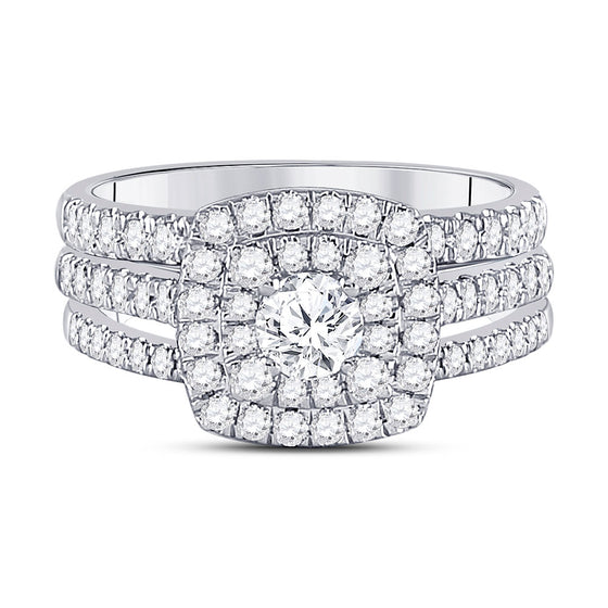 14k White Gold Round Diamond Bridal Wedding Ring Band Set 1-1/2 Cttw